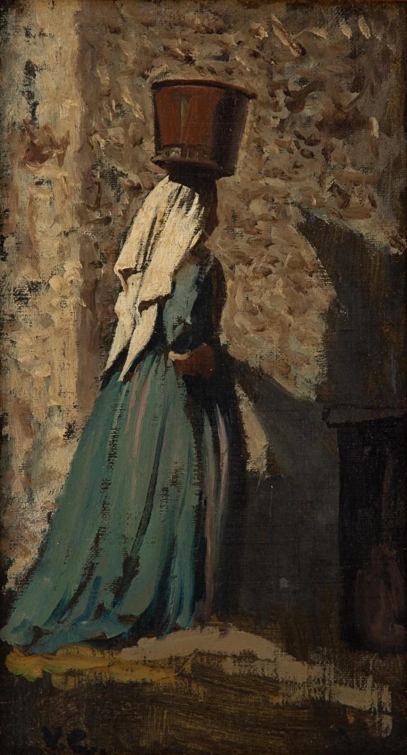 Vinvenzo Cabianca - Ritratto di donna con secchio sulla testa